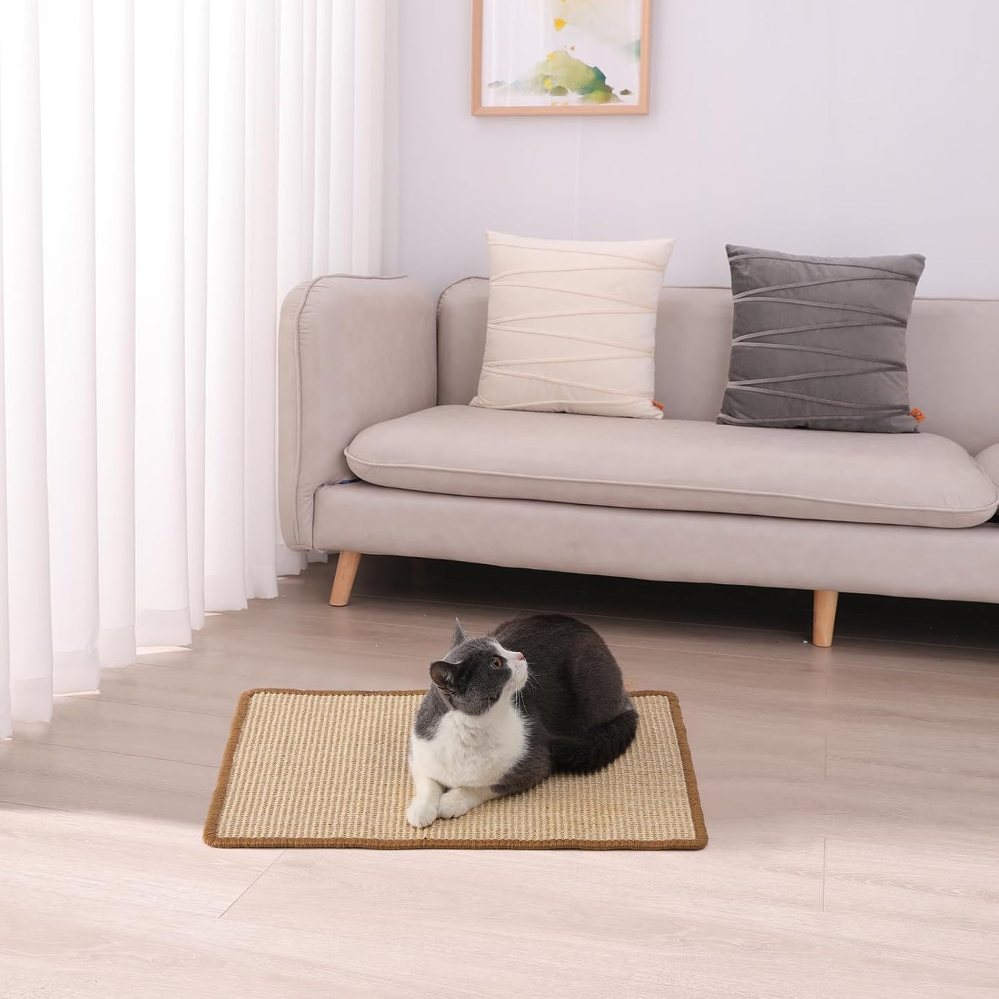Cat Scratching Pad, 23.6 x 15.7 inches Natural Sisal Cat Scratching Pad, Horizontal Cat Scratching Pad with Adhesive Tape to Protect Sofas and Carpets