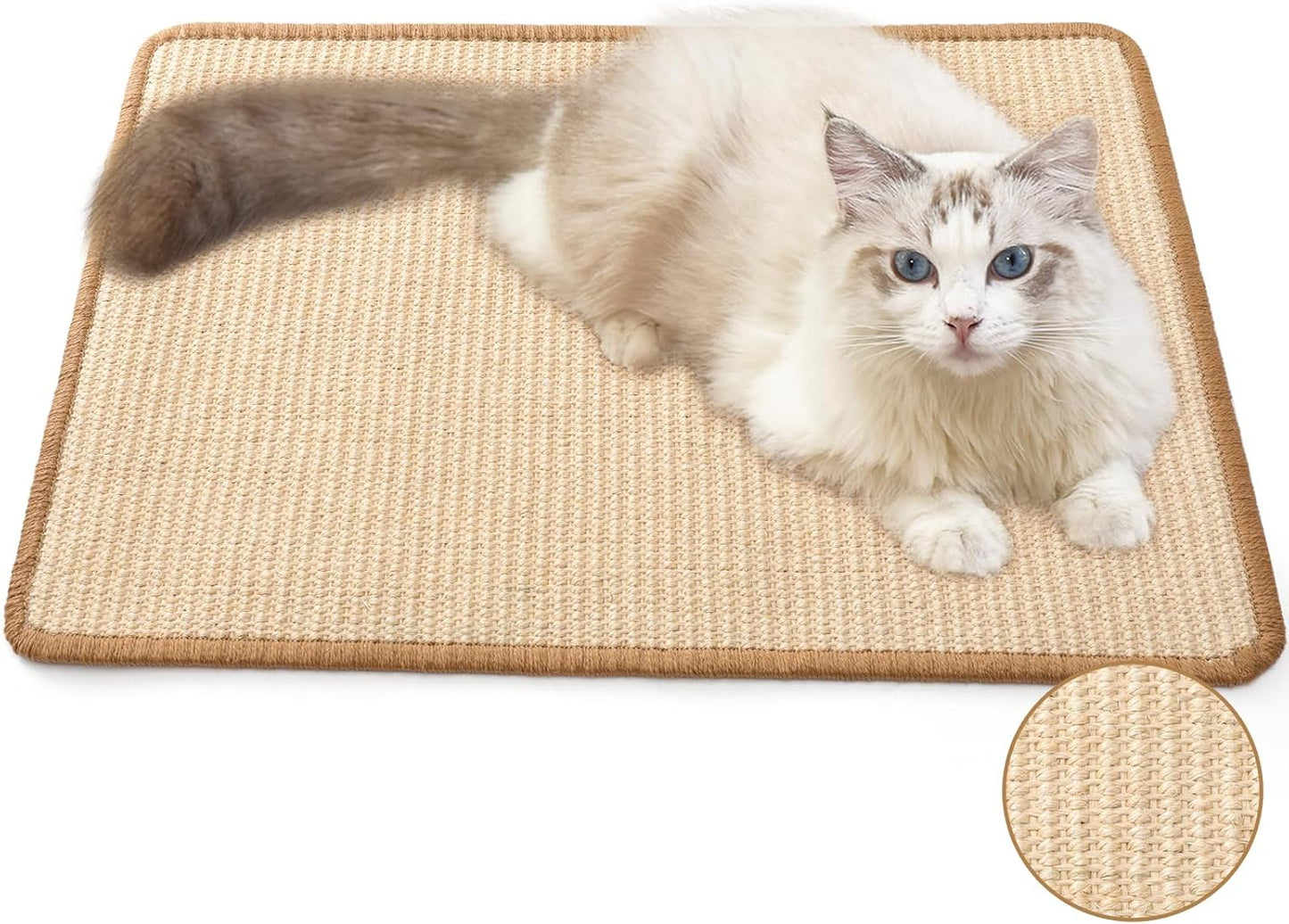 Cat Scratching Pad, 23.6 x 15.7 inches Natural Sisal Cat Scratching Pad, Horizontal Cat Scratching Pad with Adhesive Tape to Protect Sofas and Carpets