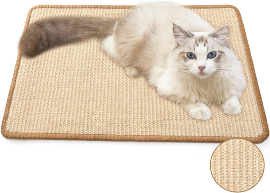 Cat Scratching Pad, 23.6 x 15.7 inches Natural Sisal Cat Scratching Pad, Horizontal Cat Scratching Pad with Adhesive Tape to Protect Sofas and Carpets