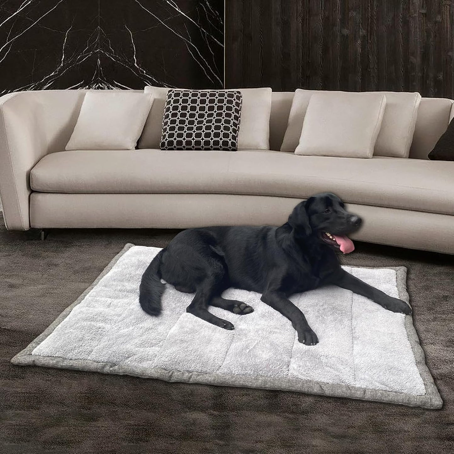 Outdoor Dog Bed, Portable Travel Mat, Rollup Pet Camping Gear, Crate Pad with Carry Handles, Super Soft, Machine Washable, 42' * 28' Grey