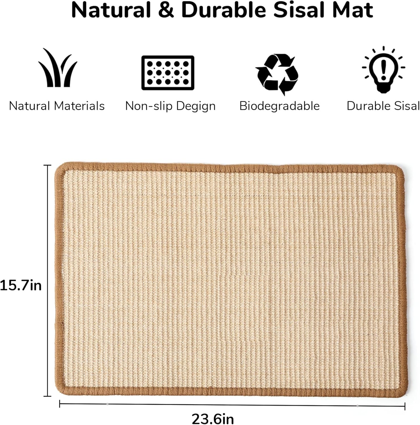 Cat Scratching Pad, 23.6 x 15.7 inches Natural Sisal Cat Scratching Pad, Horizontal Cat Scratching Pad with Adhesive Tape to Protect Sofas and Carpets
